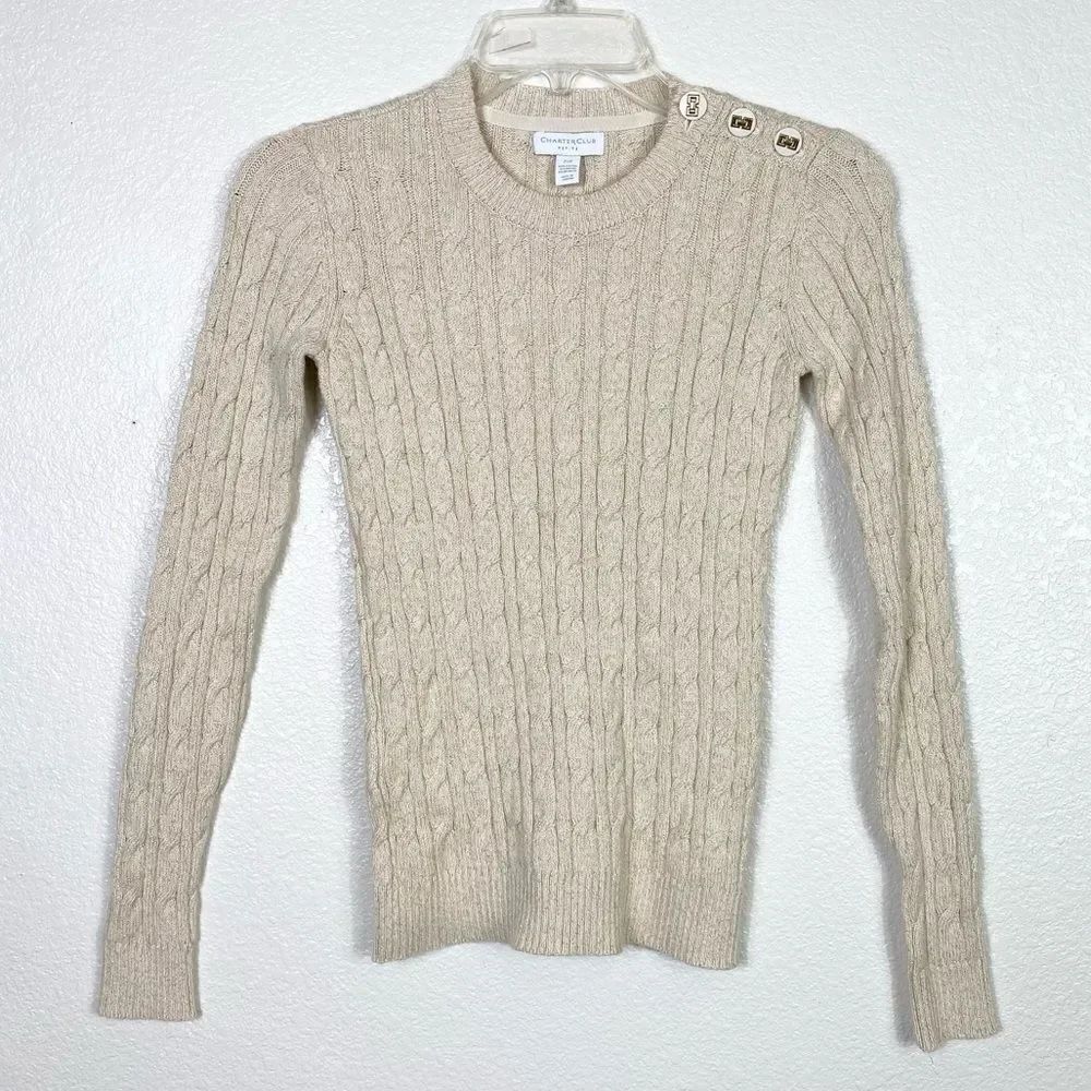 Charter Club Ivory & Gold Cable Knit Sweater